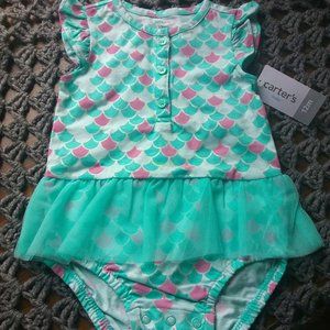 Carter's Baby Girl/Toddler One Piece Mint Mermaid Design Romper 12 M New